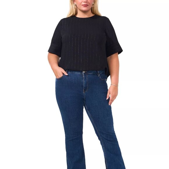 Vince Camuto Plus Size Metallic Stripe Short Sleeve Blouse Blk 1X NWT *SECONDS* - Picture 3 of 6